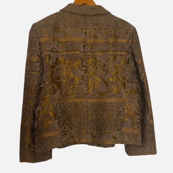 VTG Women's Gold/Brown Baroque Brocade Tapestry Blazer Jacket Metallic Chenille - Picture 4 of 5